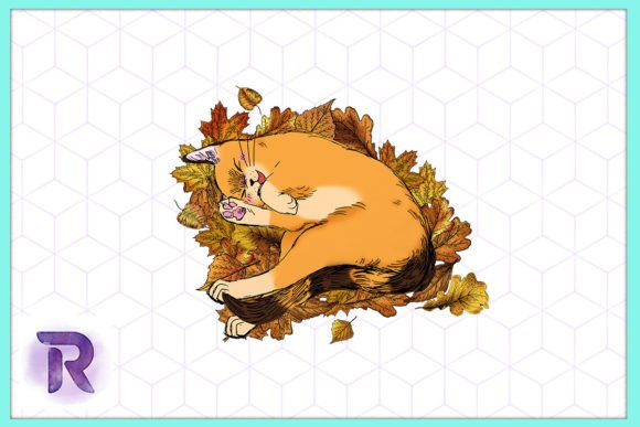 Autumn Fall Cat Lying on Leaves PNG Review
